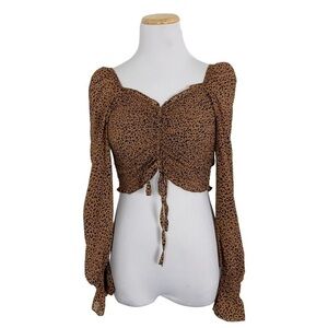 NWT Blush J Cheetah Smocked Crop Puff Sleeve Top Size Small